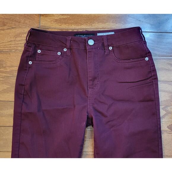 Aeropostale Women High Rise Jegging In Burgundy Brushed Denim Skinny Size 6 - Picture 3 of 8